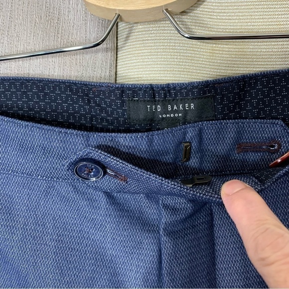 Ted Baker Chambray Straight Pants Sz 36X32 Blue Herringbone Casual Dress Chino - Picture 8 of 15